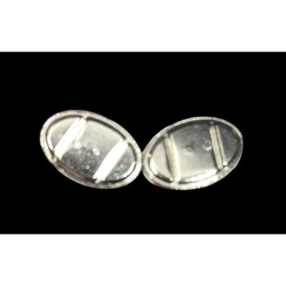 Silver Tone Oval Geometric Engraved Cuff Links