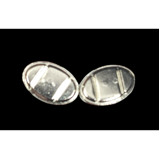 Silver Tone Oval Geometric Engraved Cuff Links