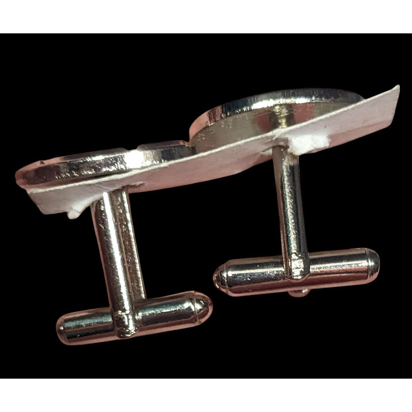 Silver Tone Oval Geometric Engraved Cuff Links