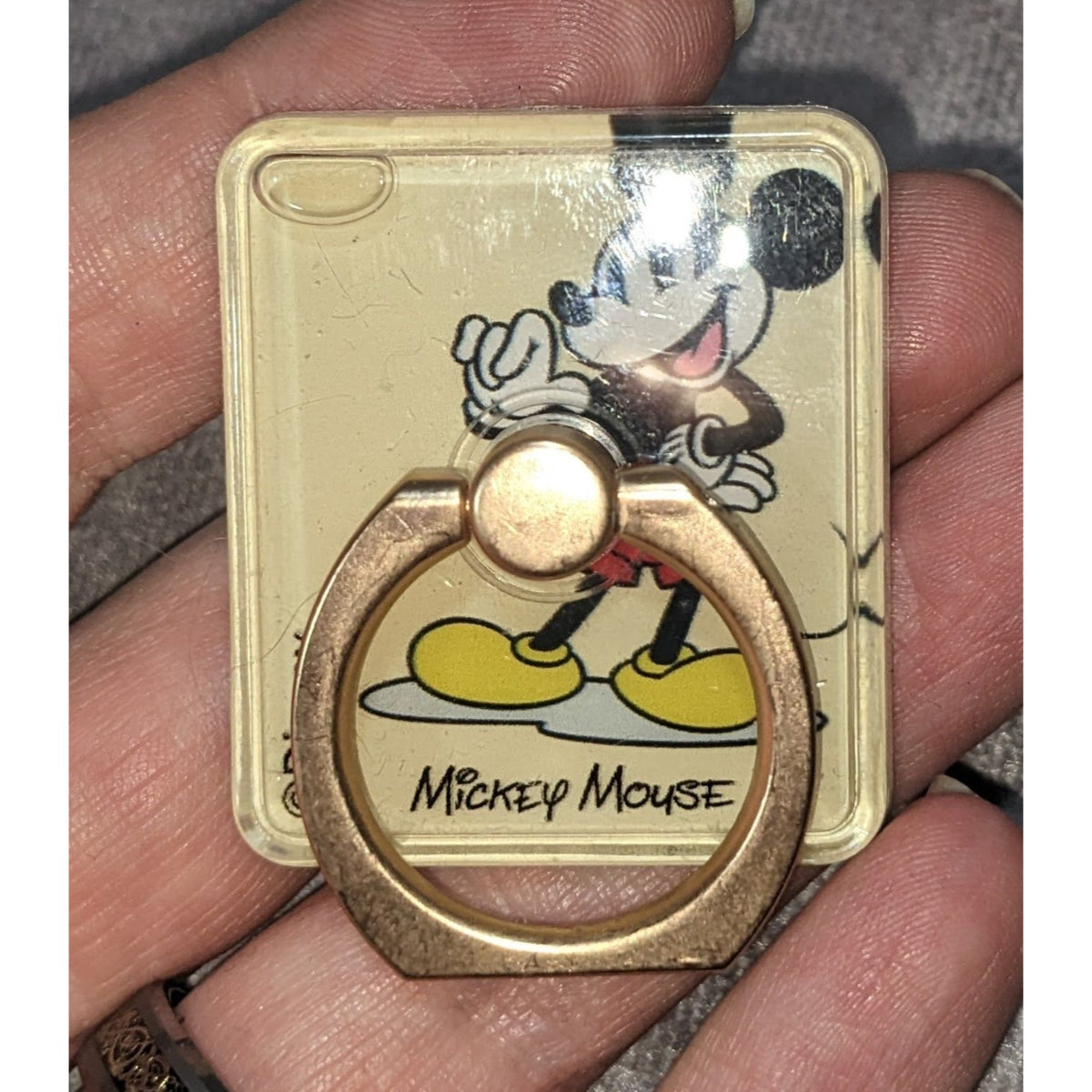 Disney Retro Mickey Mouse Gold Tone Phone Ring Grip 1 1/4 Inch Unused