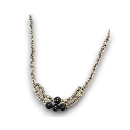 Minimalist Handmade Glass Clear Silver Black Beaded Necklace 20 Inch