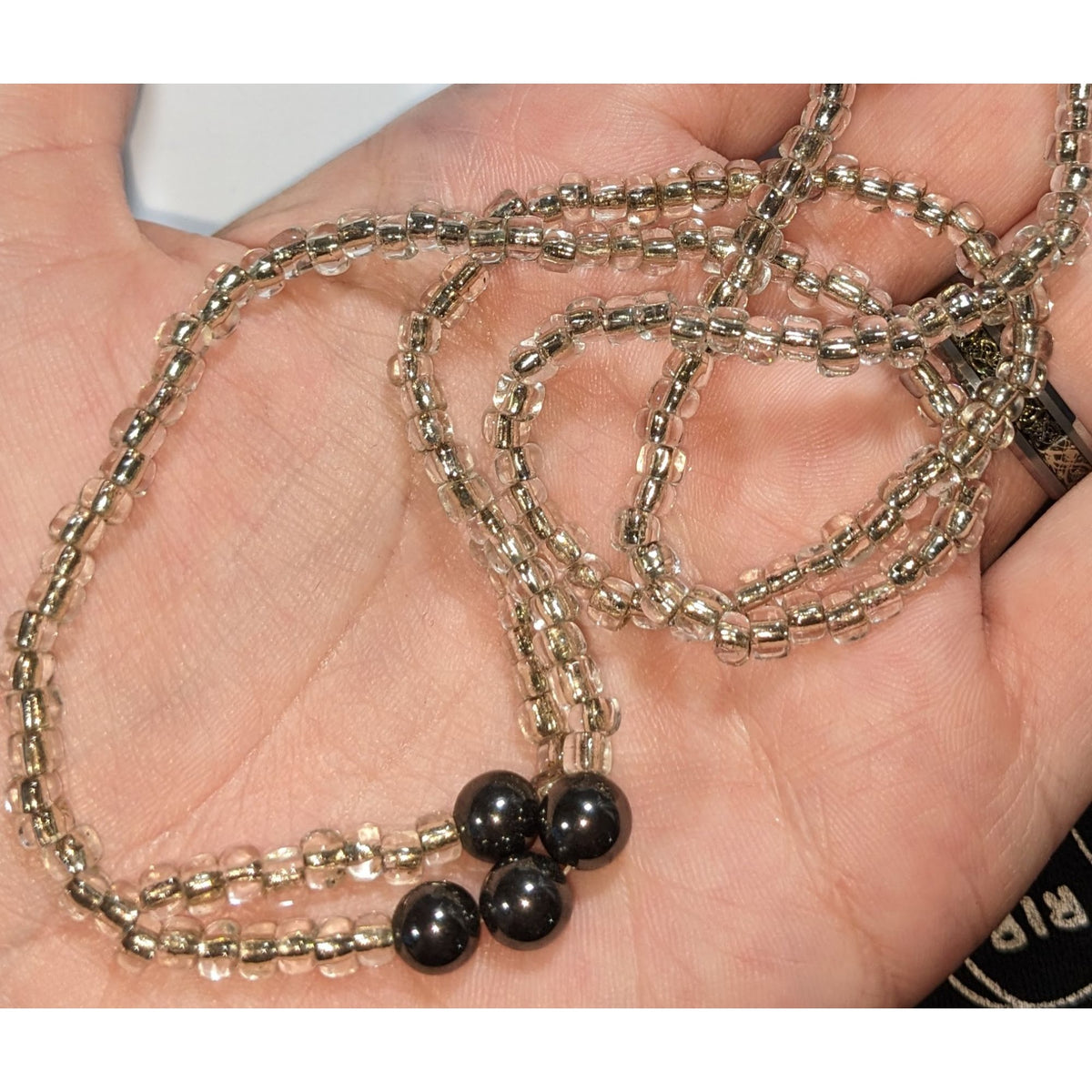 Minimalist Handmade Glass Clear Silver Black Beaded Necklace 20 Inch
