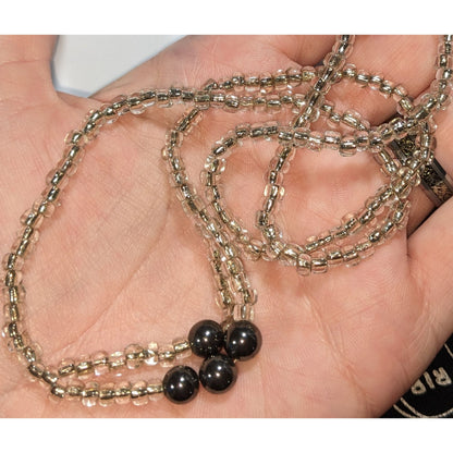 Minimalist Handmade Glass Clear Silver Black Beaded Necklace 20 Inch