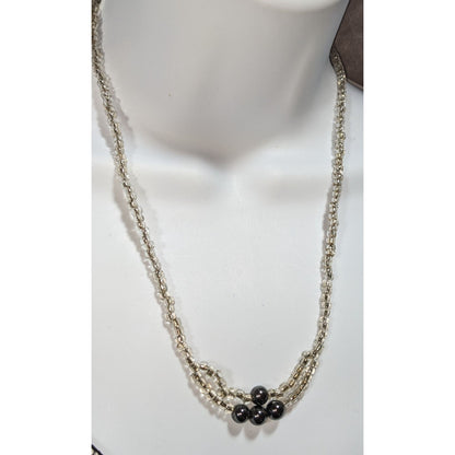 Minimalist Handmade Glass Clear Silver Black Beaded Necklace 20 Inch