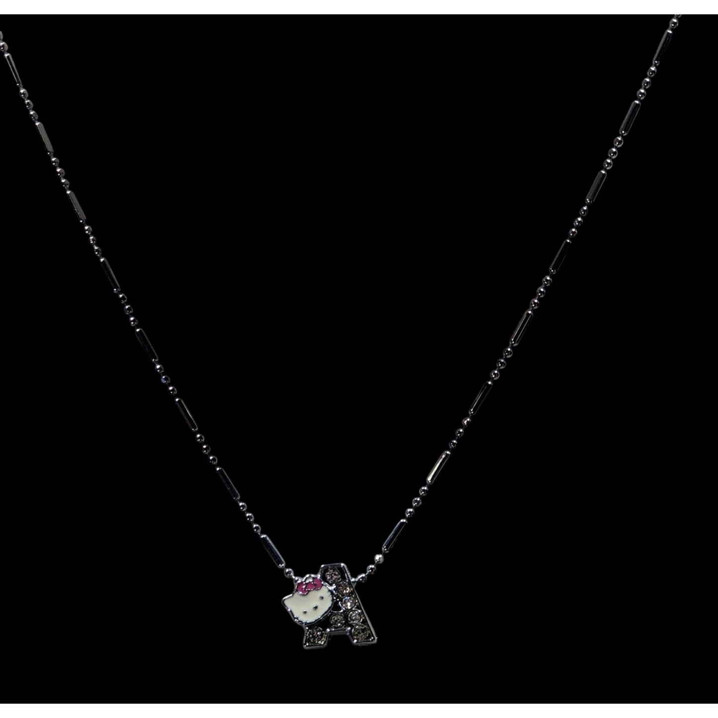 Hello Kitty Letter A Pendant Necklace 18KGP Chain 15" With Rhinestones & Enamel Charm