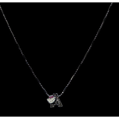 Hello Kitty Letter A Pendant Necklace 18KGP Chain 15" With Rhinestones & Enamel Charm