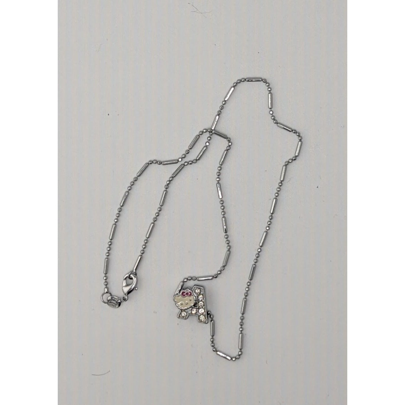 Hello Kitty Letter A Pendant Necklace 18KGP Chain 15" With Rhinestones & Enamel Charm