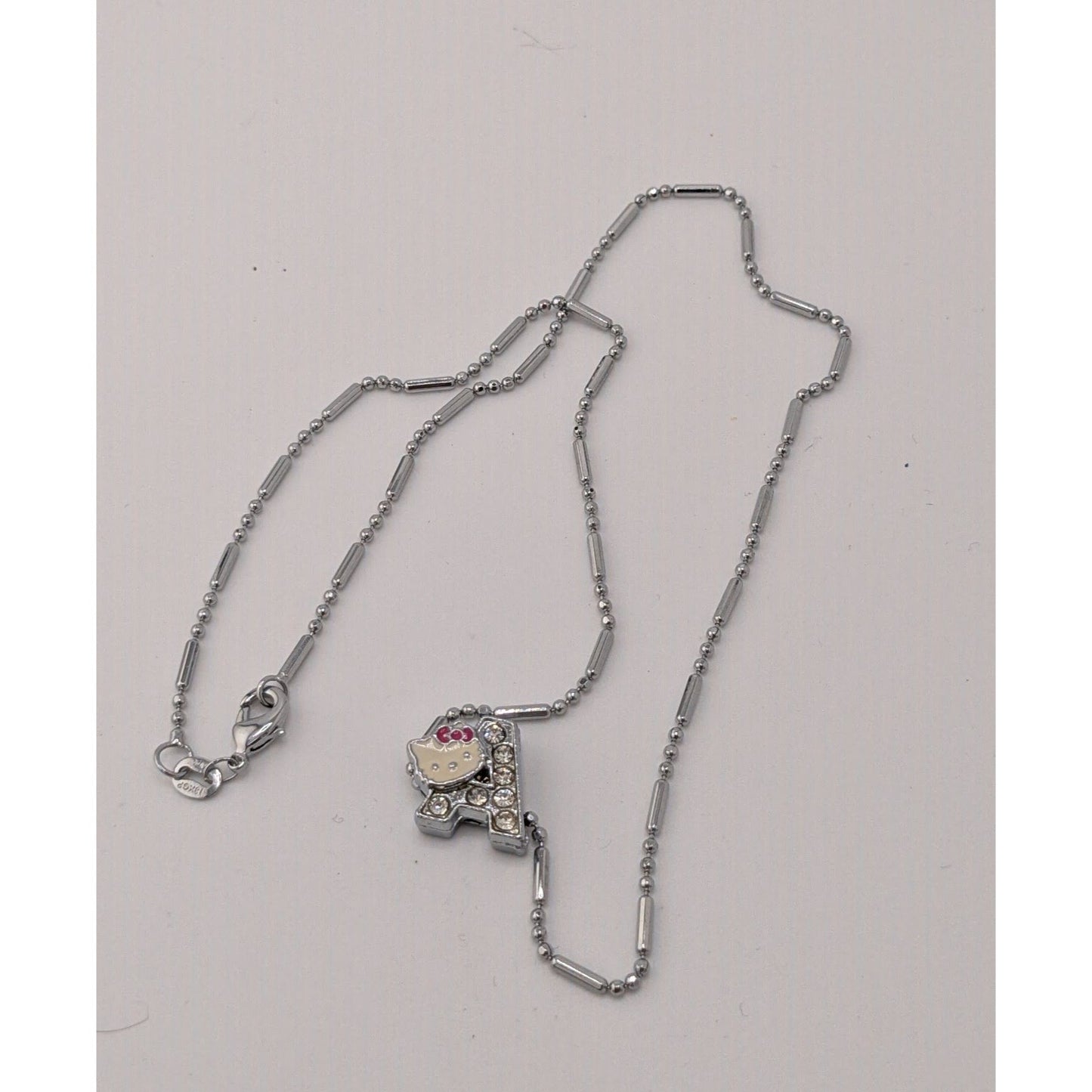 Hello Kitty Letter A Pendant Necklace 18KGP Chain 15" With Rhinestones & Enamel Charm