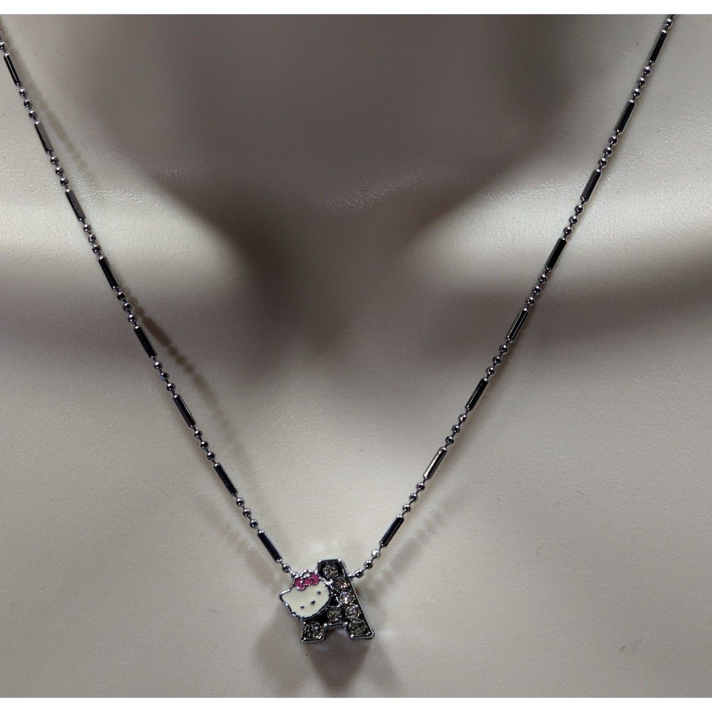 Hello Kitty Letter A Pendant Necklace 18KGP Chain 15" With Rhinestones & Enamel Charm