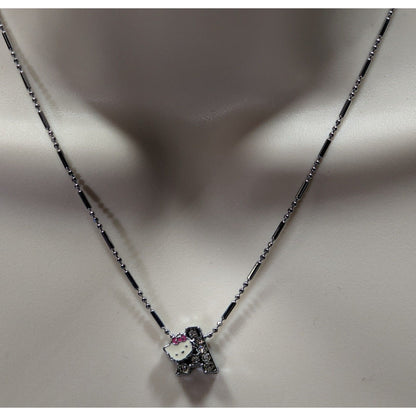 Hello Kitty Letter A Pendant Necklace 18KGP Chain 15" With Rhinestones & Enamel Charm