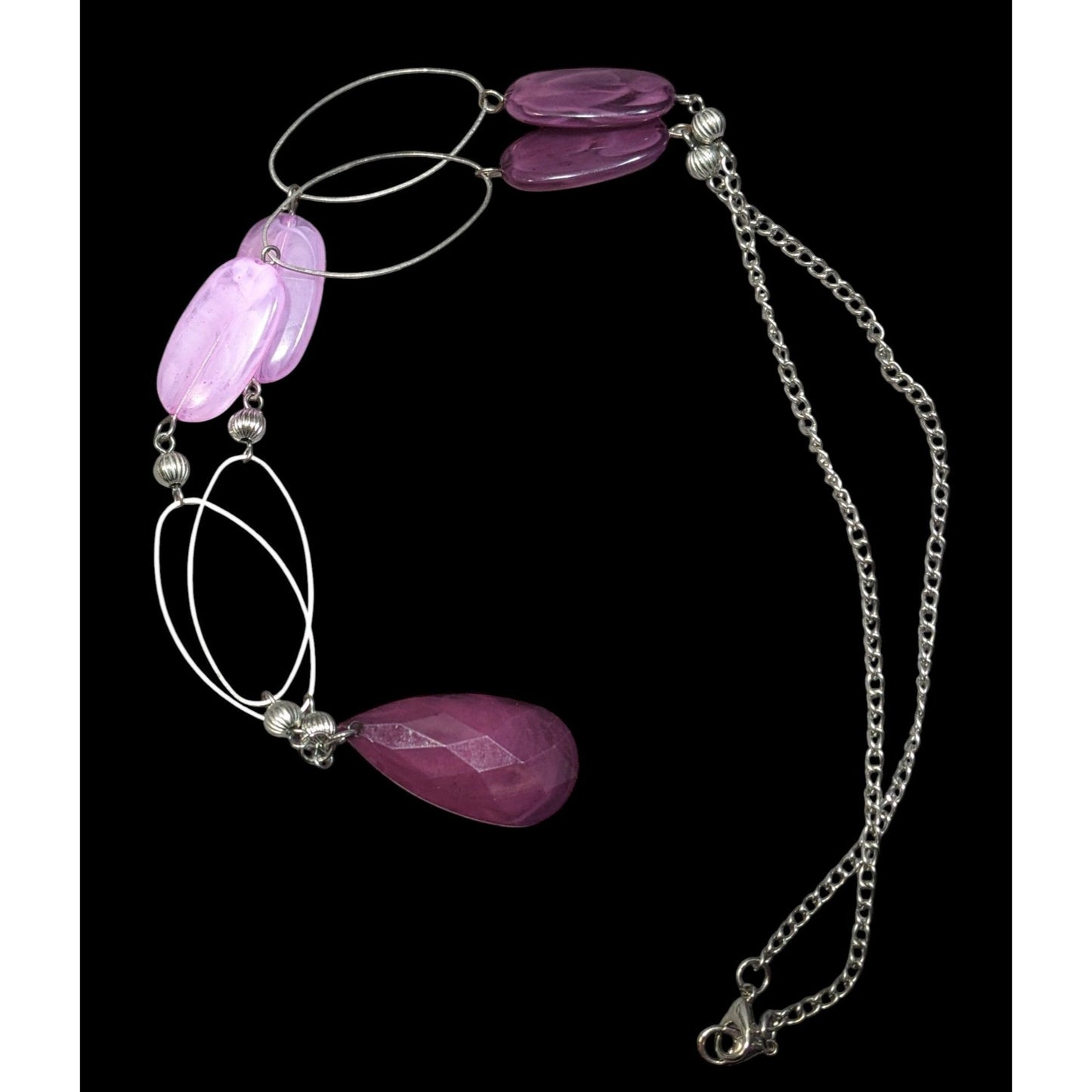 Whimsical Purple Gemmed Silver Tone Necklace