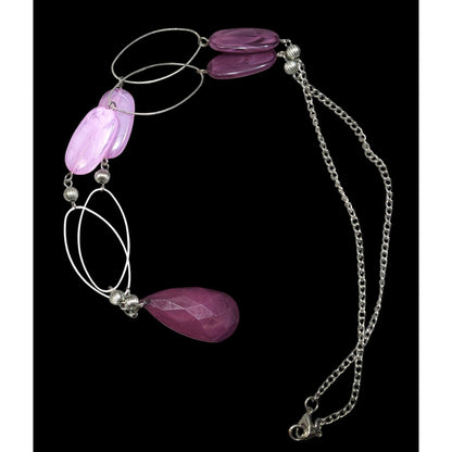 Whimsical Purple Gemmed Silver Tone Necklace