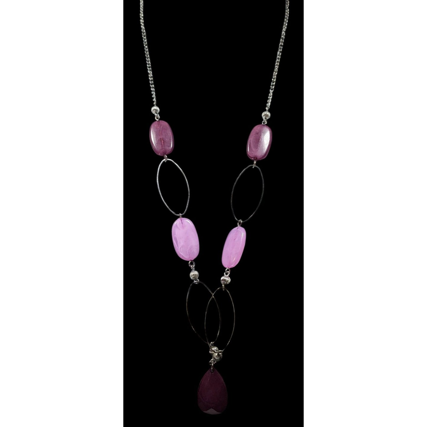 Whimsical Purple Gemmed Silver Tone Necklace