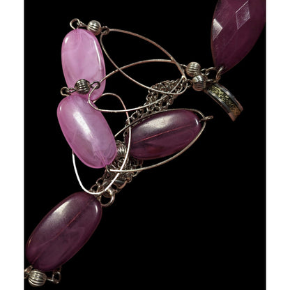 Whimsical Purple Gemmed Silver Tone Necklace