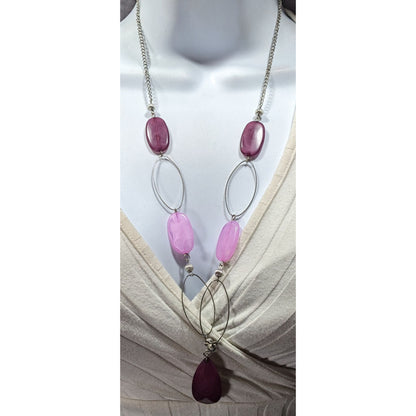 Whimsical Purple Gemmed Silver Tone Necklace