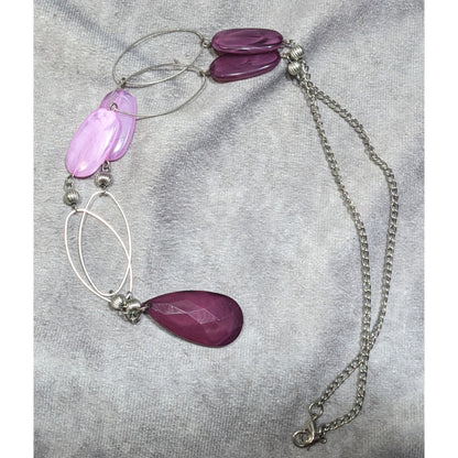 Whimsical Purple Gemmed Silver Tone Necklace