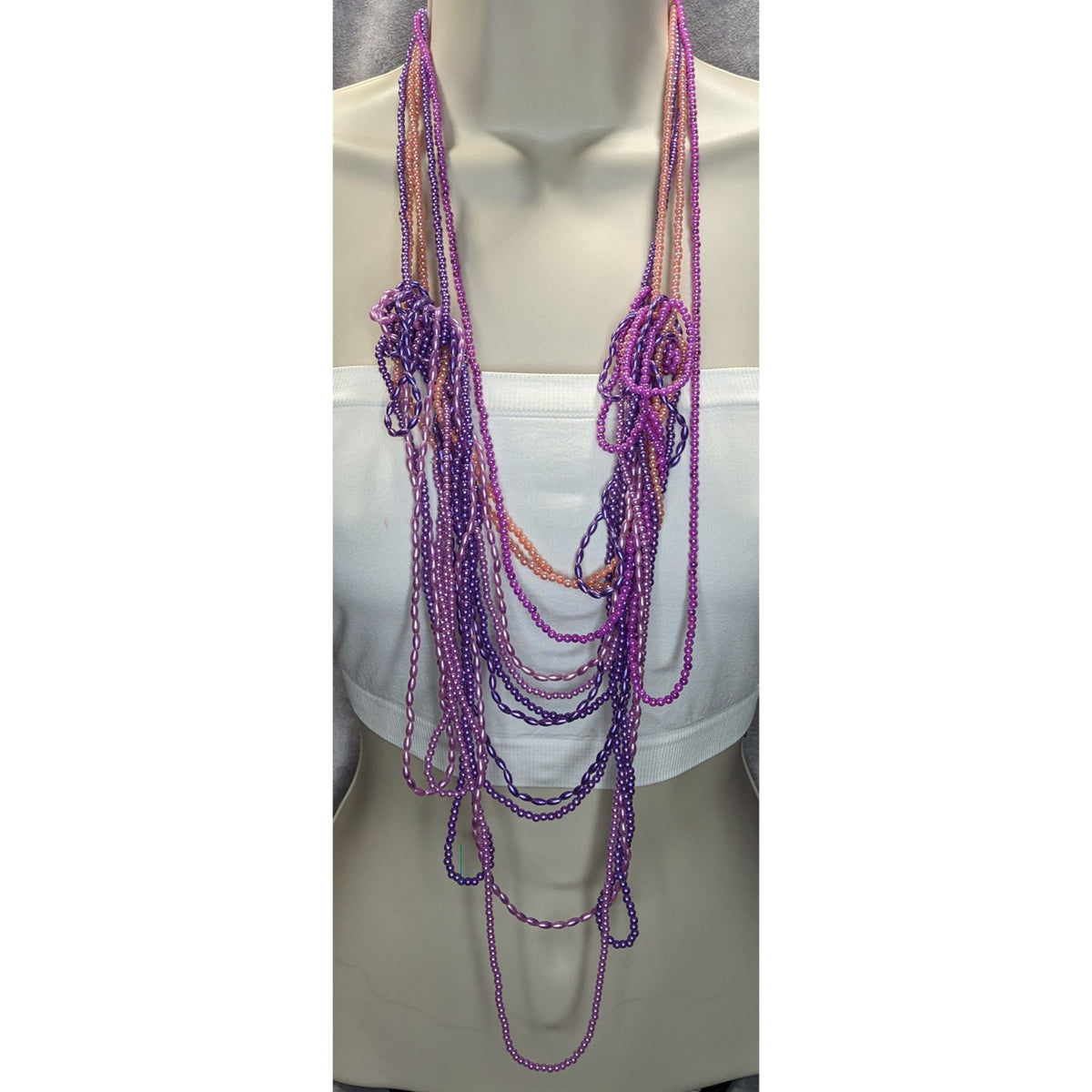 Mermaidcore Y2K Fairycore Purple Pink Multi Strand Beaded Statement Necklace