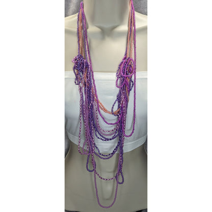 Mermaidcore Y2K Fairycore Purple Pink Multi Strand Beaded Statement Necklace