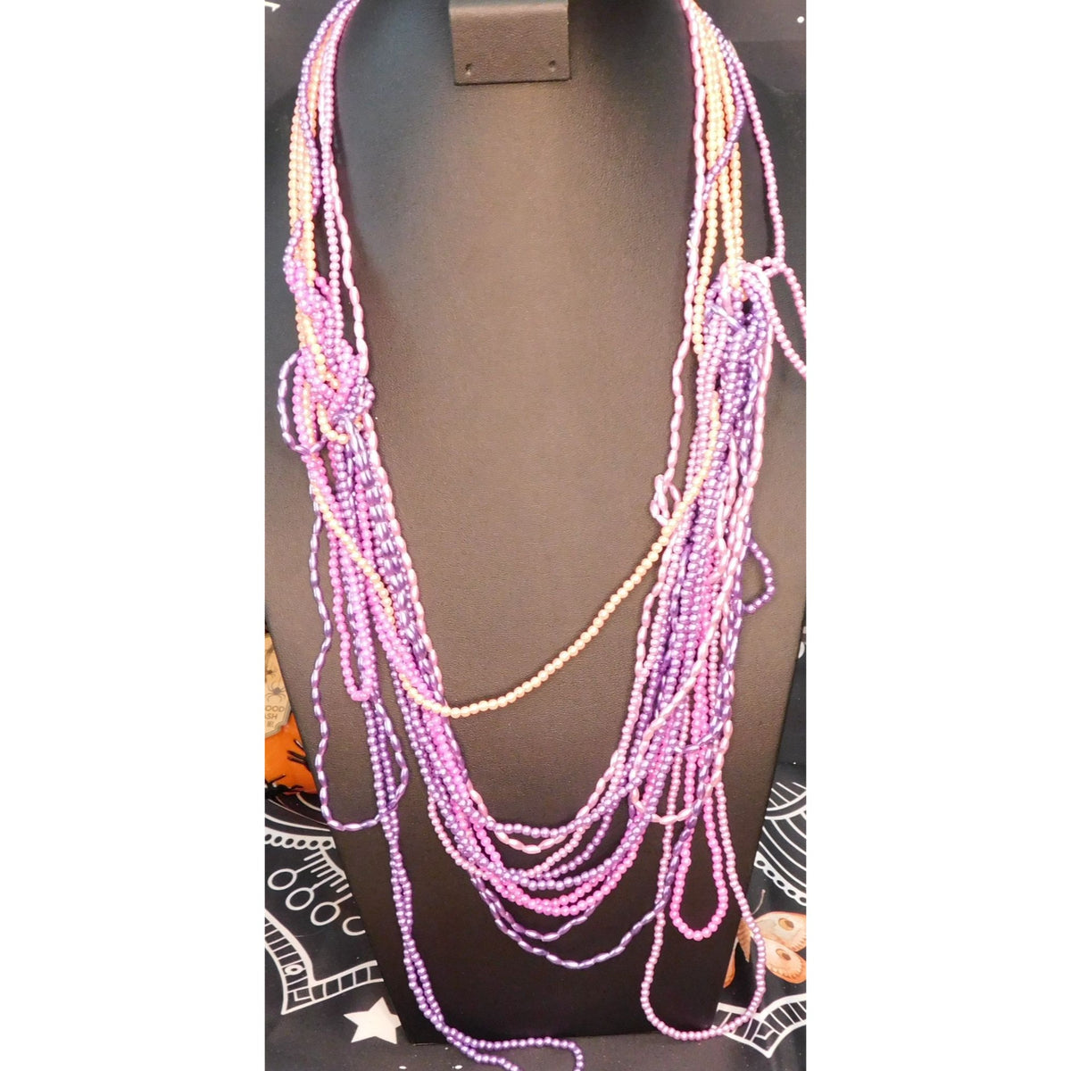 Mermaidcore Y2K Fairycore Purple Pink Multi Strand Beaded Statement Necklace