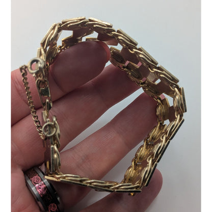 Mod MCM 1960s Vintage Black Enamel Geometric Link Bracelet Gold Tone