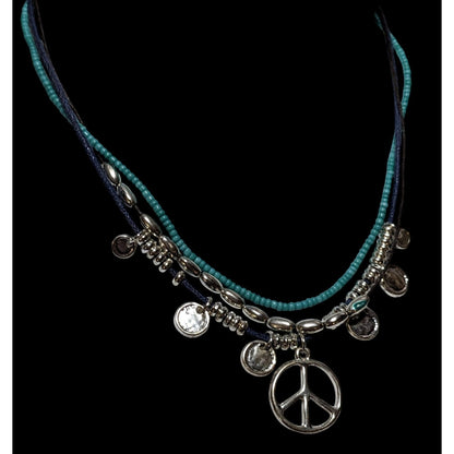 Bohemian Beaded Multilayer Peace Charm Necklace