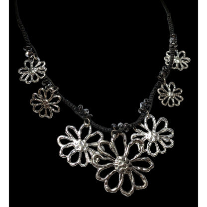 Retro Silver Open Flower Statement Necklace