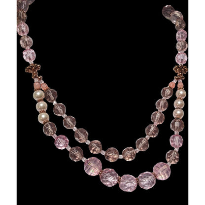 Pink Coquette Glitter Beaded Pearl Necklace