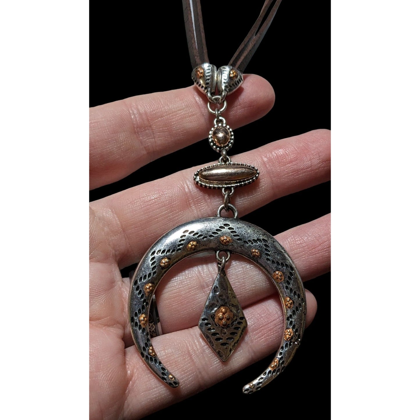 Southwestern Style Metallic Moon Pendant Necklace