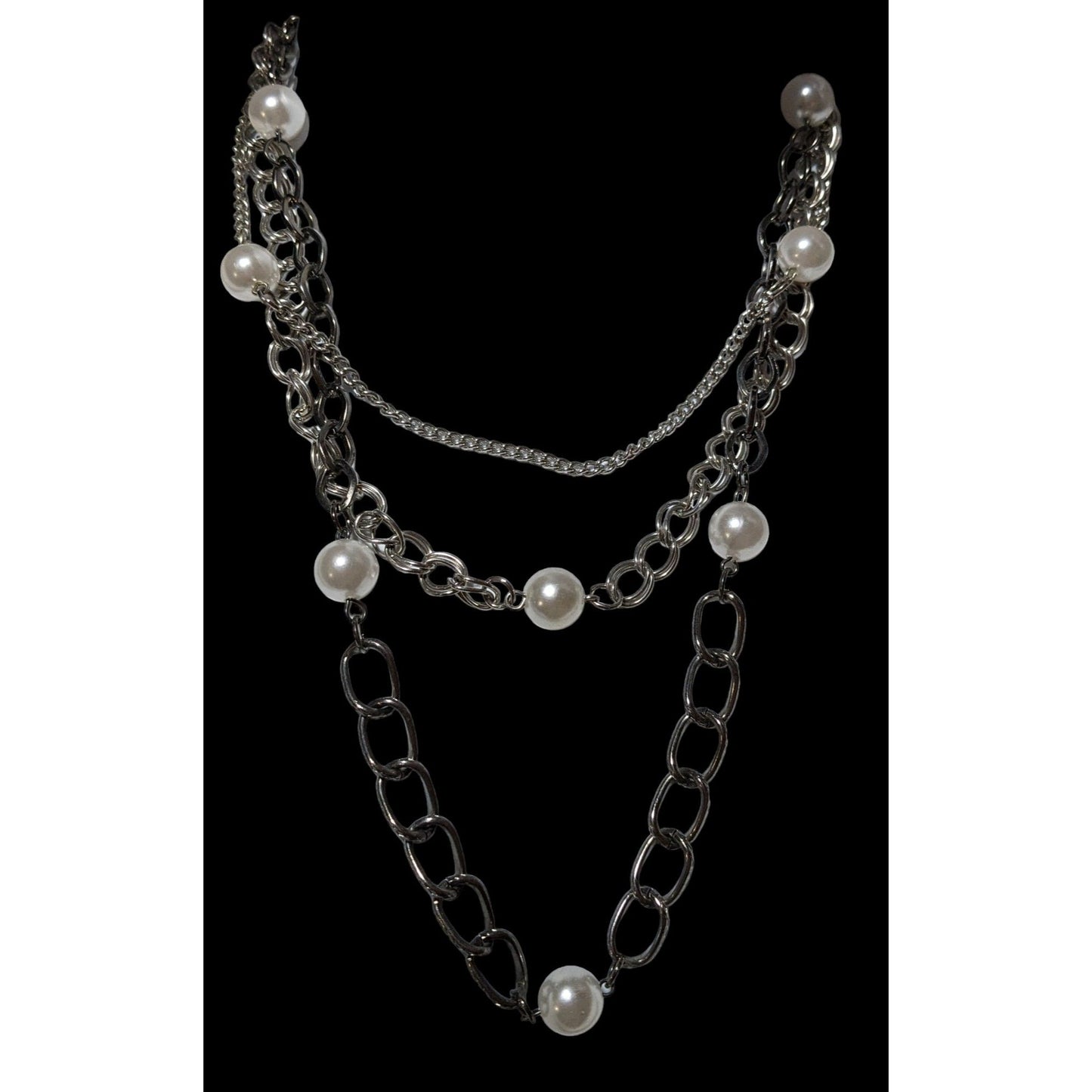 Glam Goth Multilayer Chain Pearl Necklace