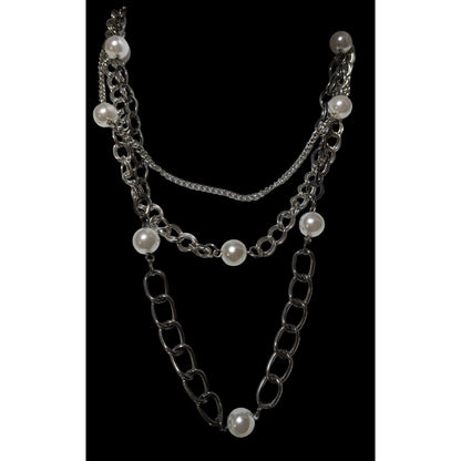 Glam Goth Multilayer Chain Pearl Necklace