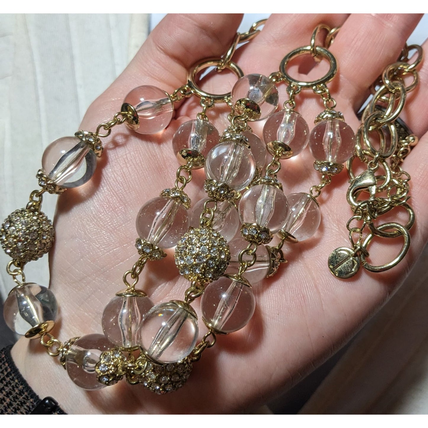 Talbots Gold And Clear Multilayer Statement Necklace