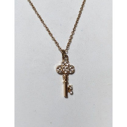 Minimalist Glam Gold Rhinestone Key Necklace