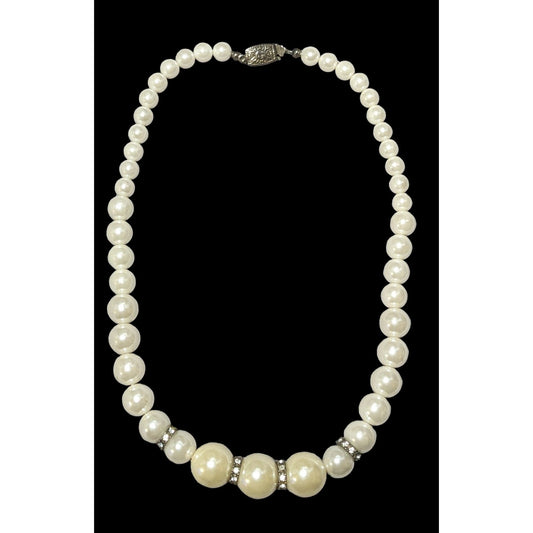 Graduated Faux Pearl Rhinestone Necklace