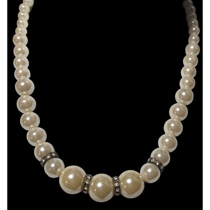 Graduated Faux Pearl Rhinestone Necklace