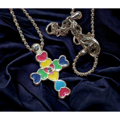 Rainbow Heart Cross Necklace