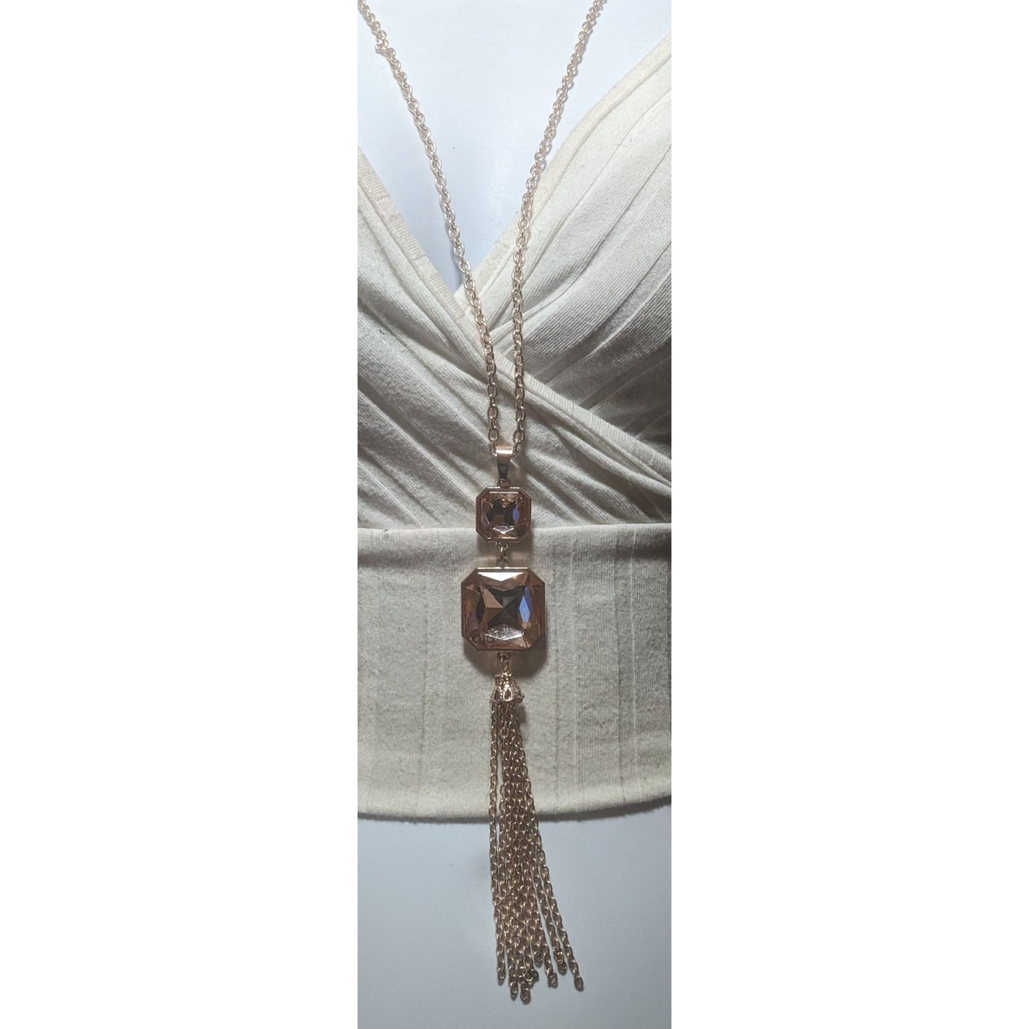 Orange And Rose Gold Brilliant Gemmed Tassel Necklace