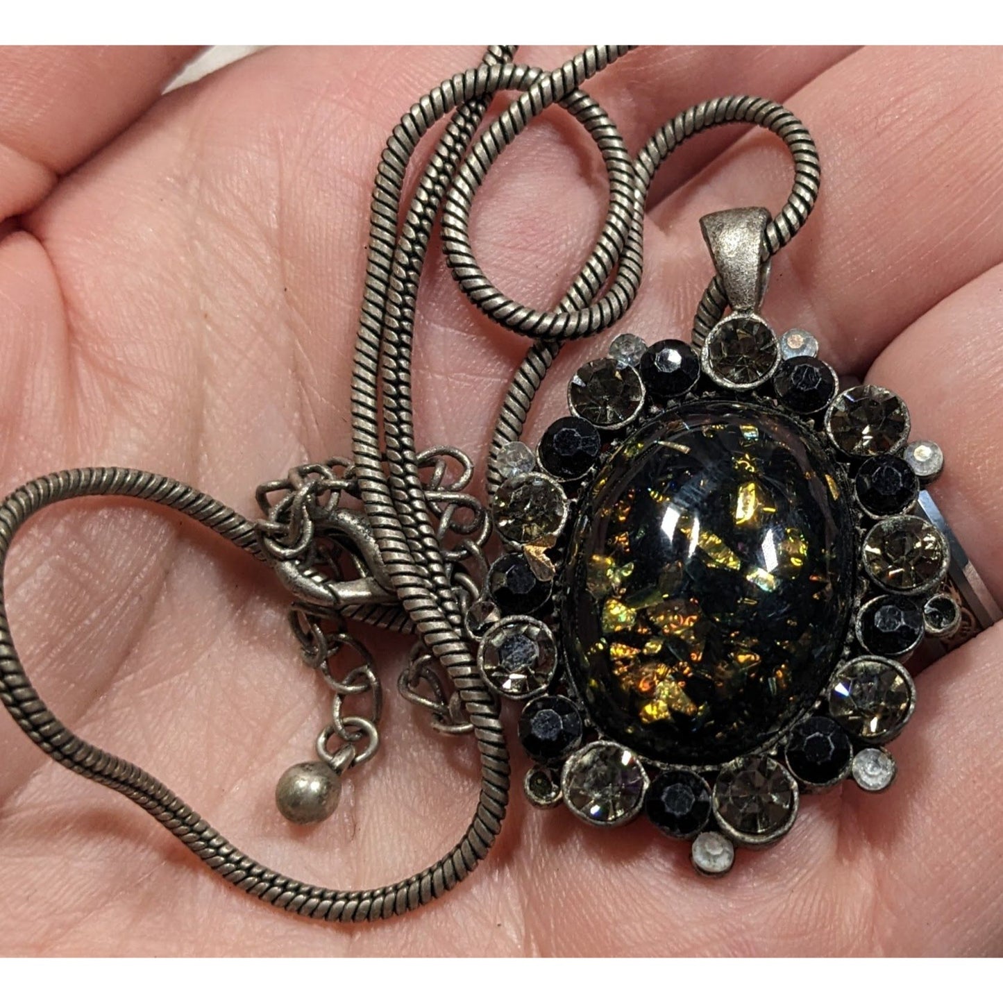 Gothic Victorian Style Faux Opal Pendant Necklace