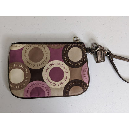 Coach Purple Circle Print Wristlet With Zip Closure