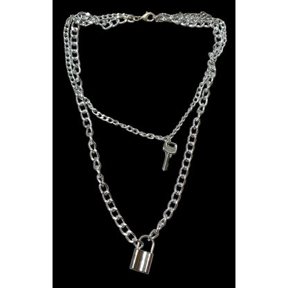 Multilayer Silver Padlock And Key Necklace