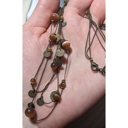 Brown And Gold Multilayer Cateye Beaded Necklace