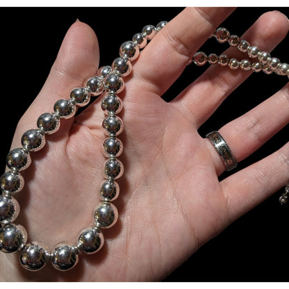 Metallic Silver Graduated Beaded Necklace