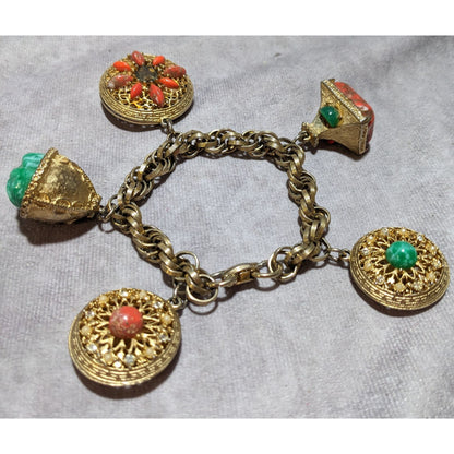 Vintage Etruscan Revival Charm Bracelet