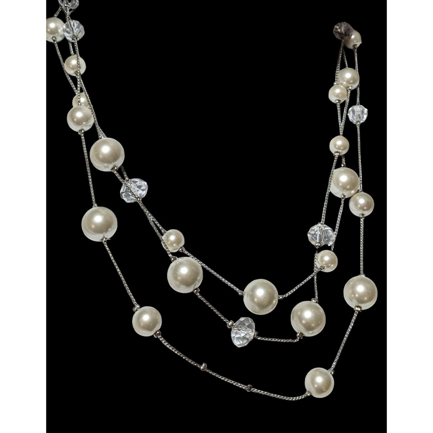 Silver Faux Pearl Multilayer Beaded Floating Necklace