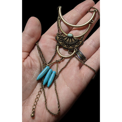 Southwestern Turquoise And Gold Pendant Necklace