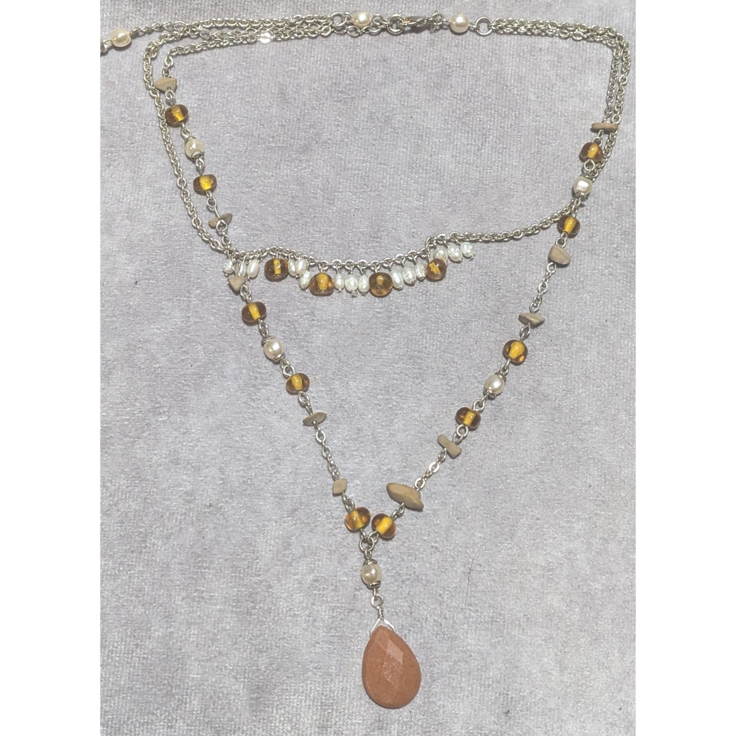 Avon Boho Layered Necklace With Gem And Pearl Beads