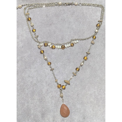 Avon Boho Layered Necklace With Gem And Pearl Beads