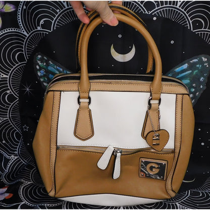 G By Guess White And Tan Bag With Removeable Strap