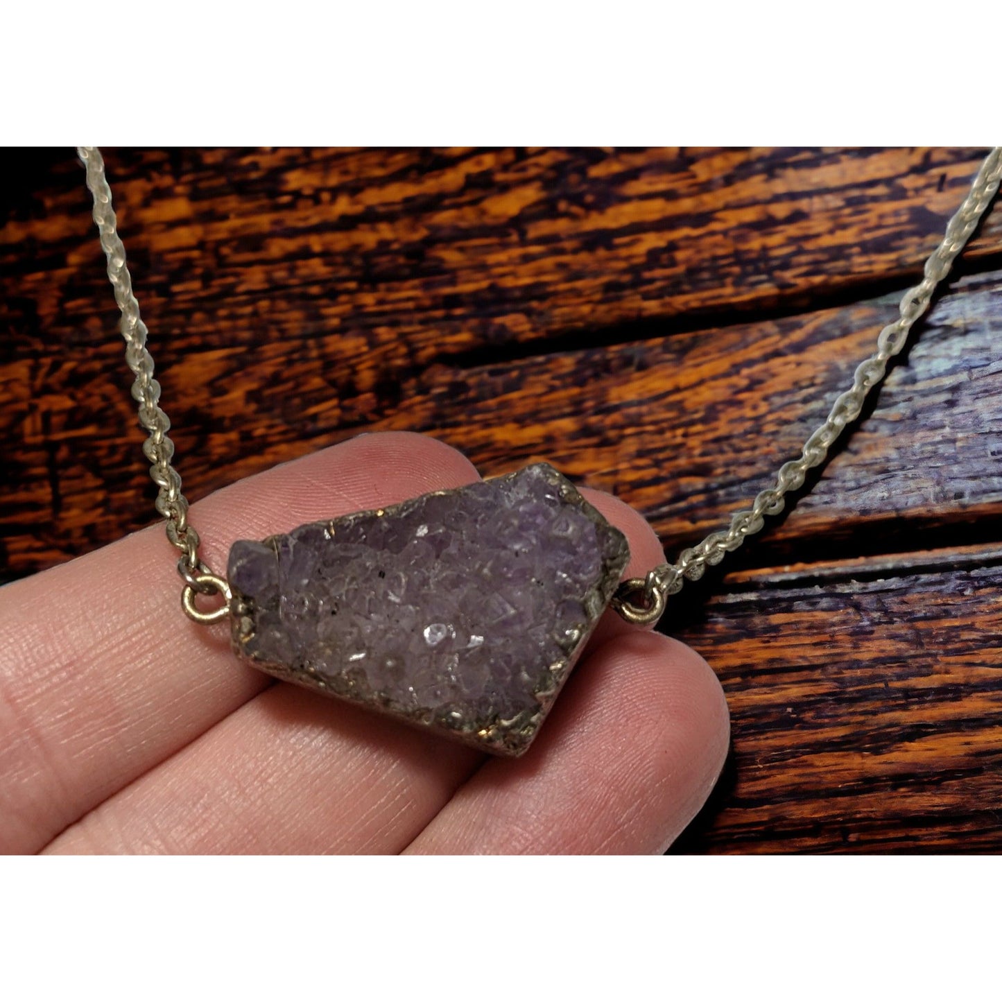 Druzy Amethyst Chunk Pendant Necklace