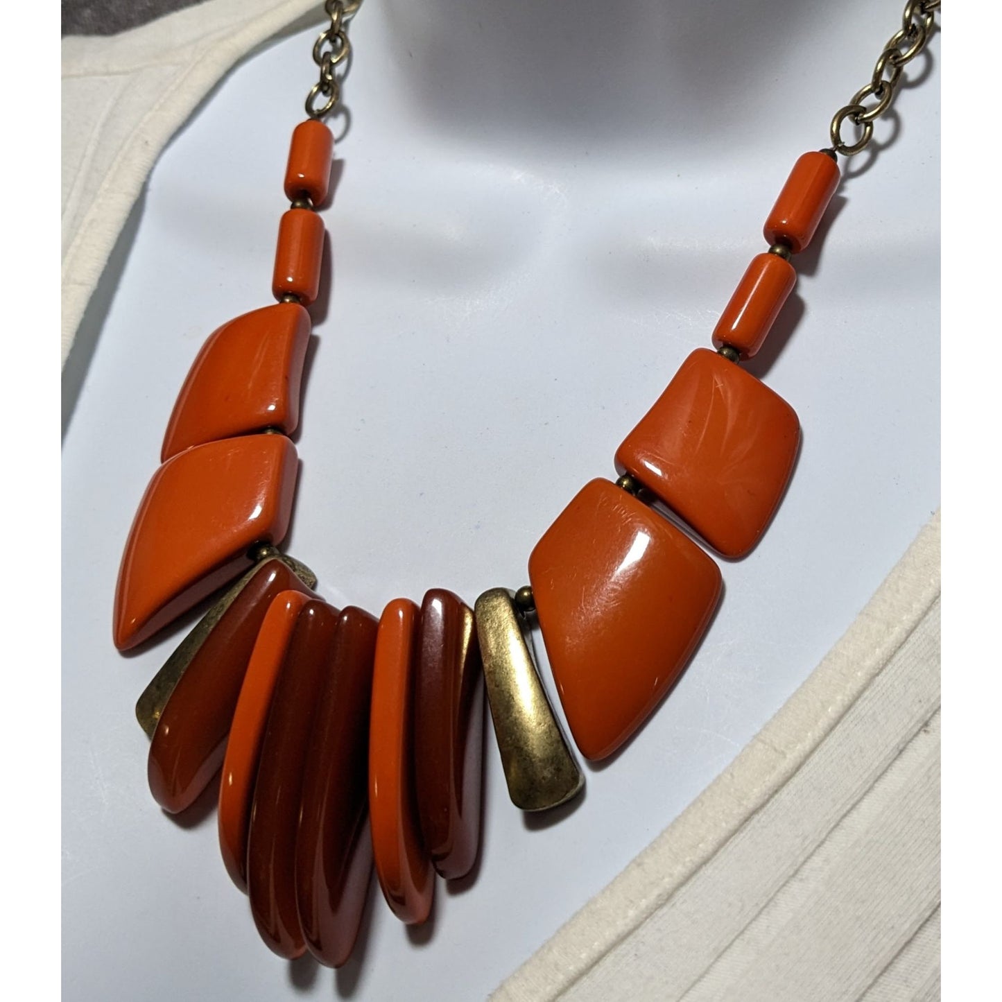 Vintage Chunky Orange Lucite Bib Necklace