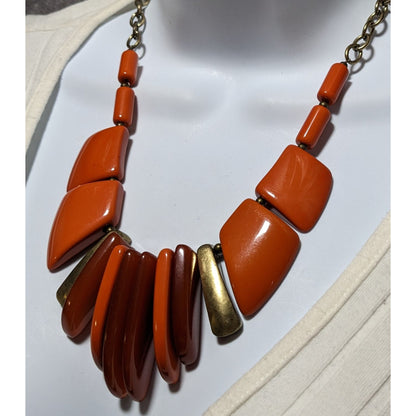 Vintage Chunky Orange Lucite Bib Necklace